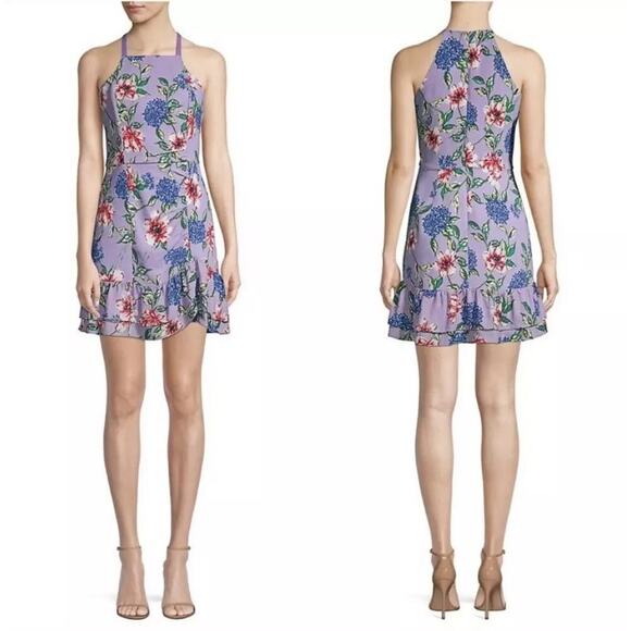 Parker Amina Floral Halter Hawaiian Mini Dress Lais Fleur Purple Womens Sz 2 NWT - Picture 1 of 13